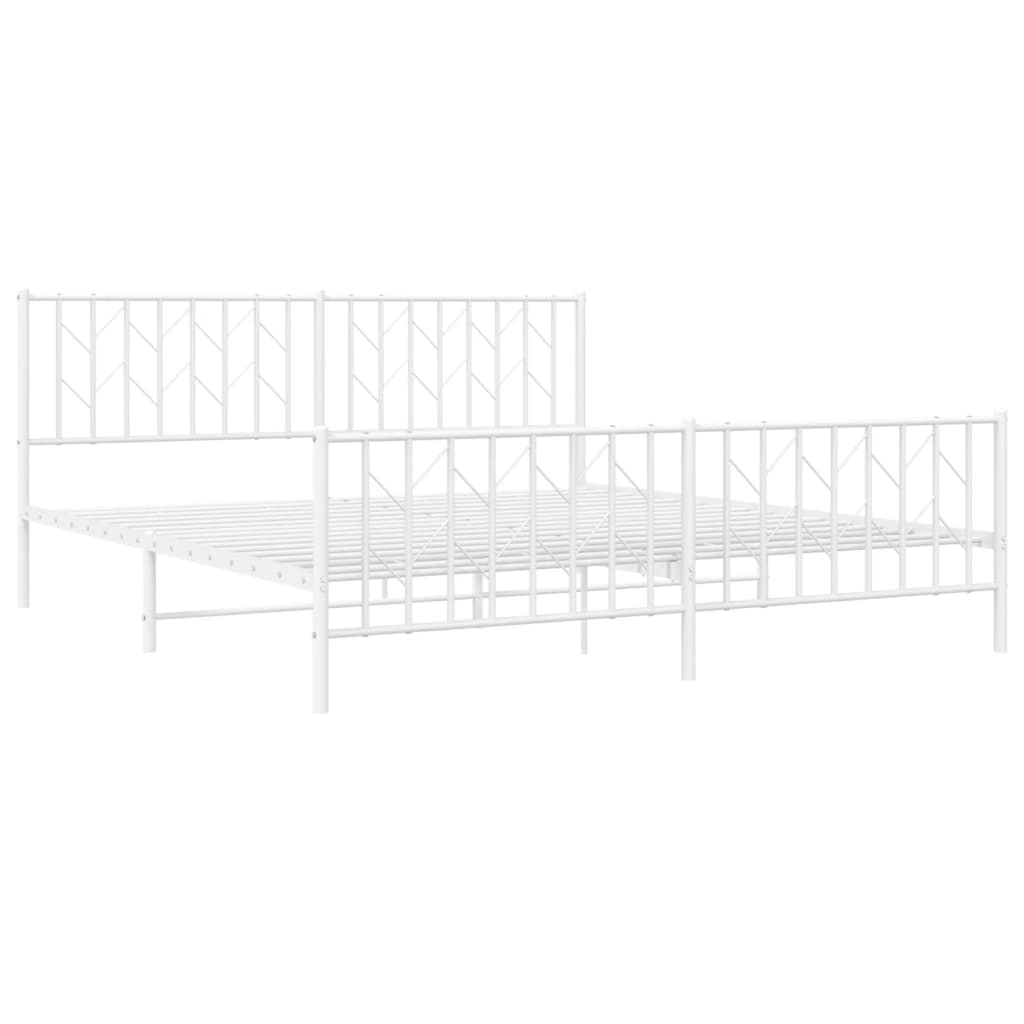 Bed frame with head and footboard metal white 183x213 cm