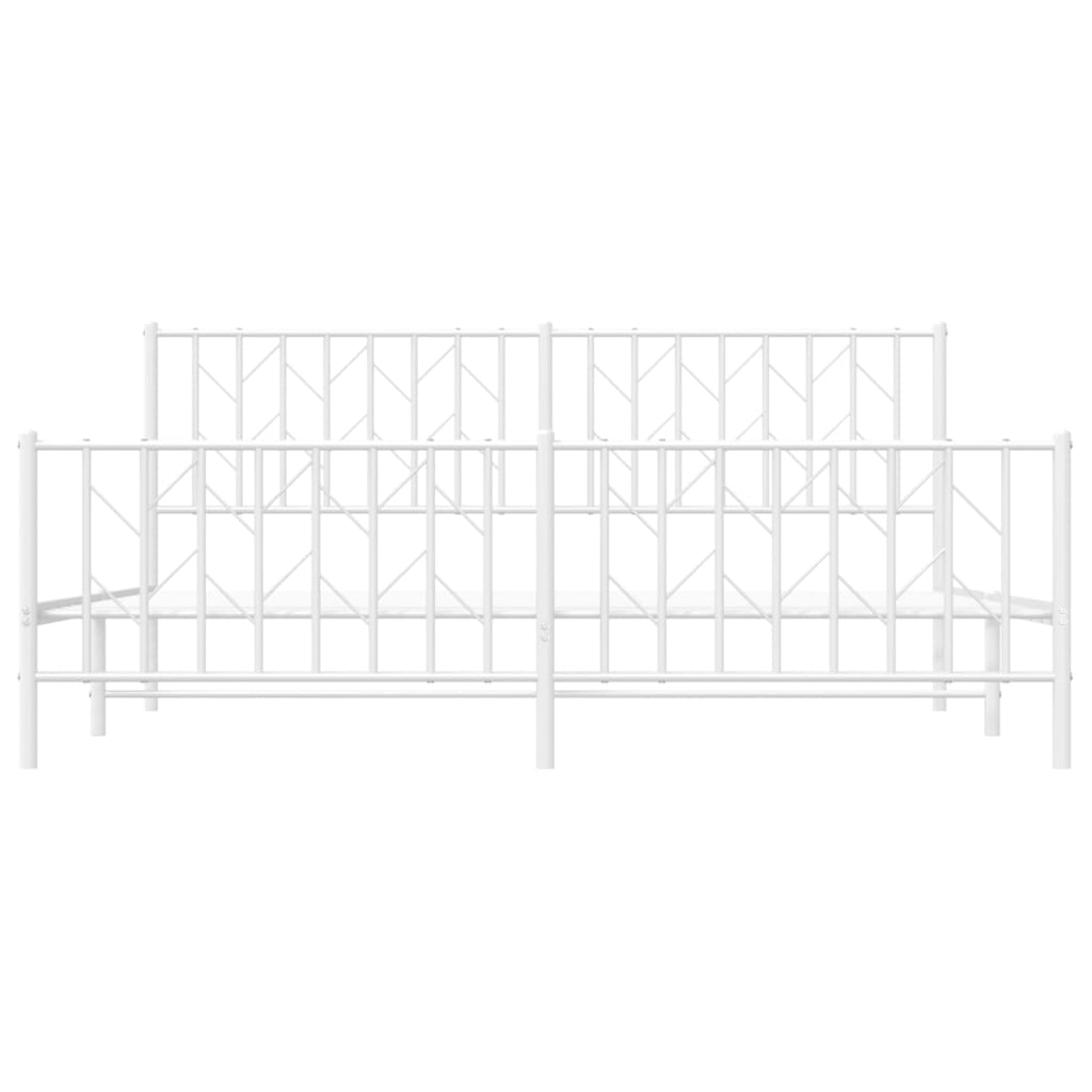 Bed frame with head and footboard metal white 183x213 cm