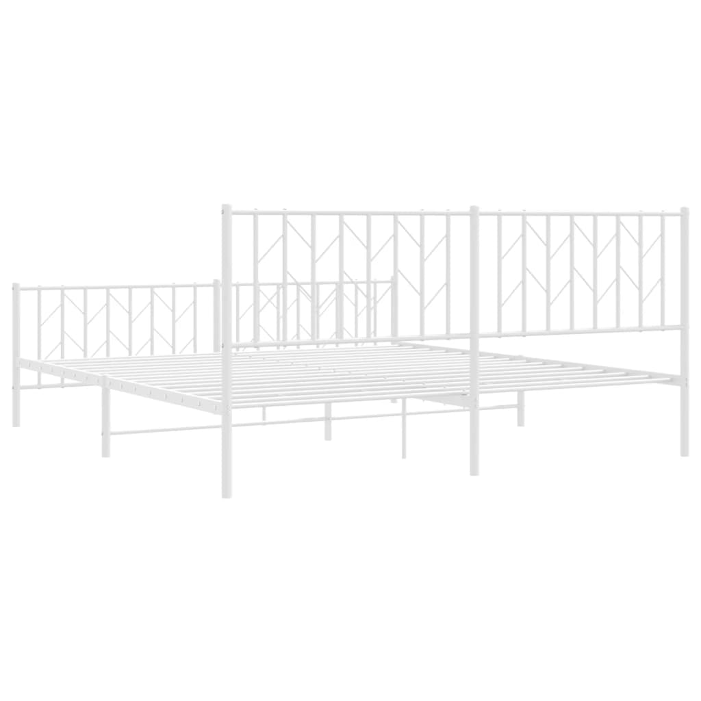 Bed frame with head and footboard metal white 183x213 cm