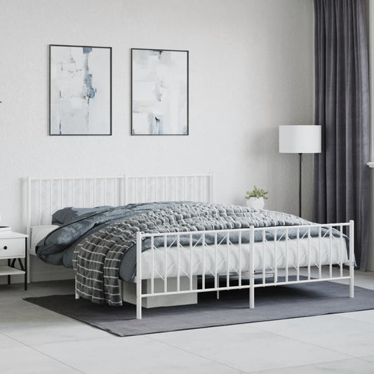 Bed frame with head and footboard metal white 183x213 cm