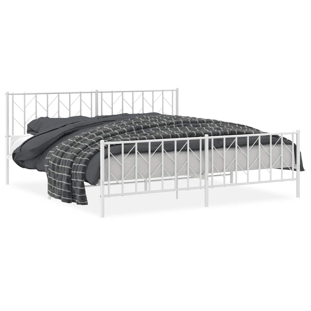 Bed frame with head and footboard metal white 193x203 cm