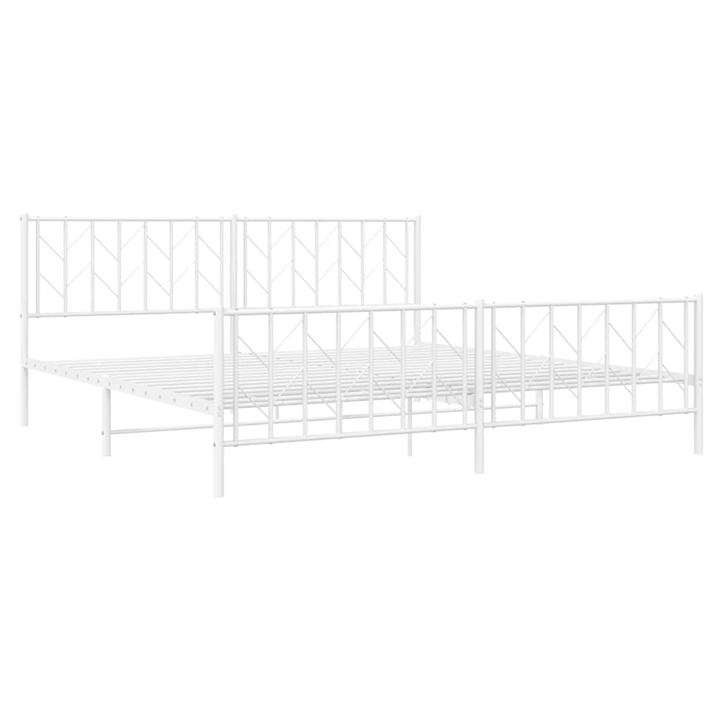 Bed frame with head and footboard metal white 193x203 cm