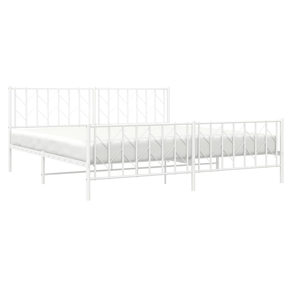 Bed frame with head and footboard metal white 193x203 cm