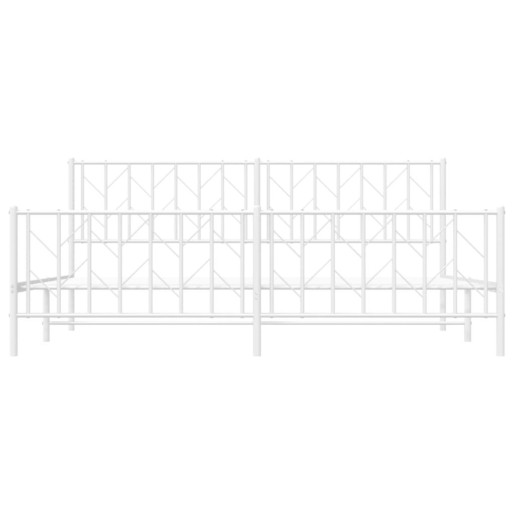 Bed frame with head and footboard metal white 193x203 cm