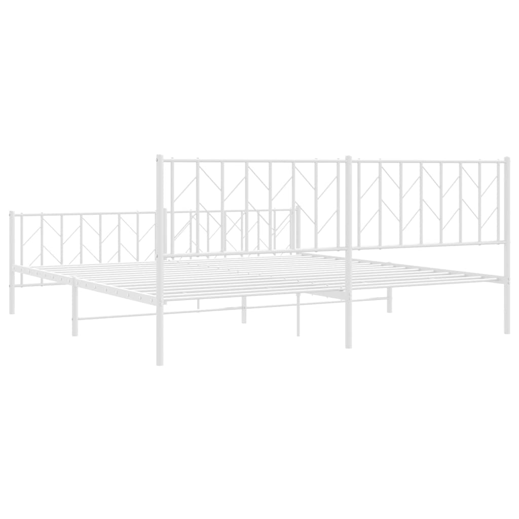 Bed frame with head and footboard metal white 193x203 cm