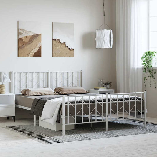 Bed frame with head and footboard metal white 193x203 cm