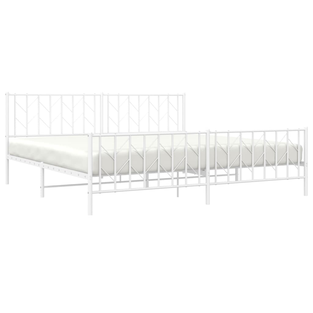 Bed frame with head and footboard metal white 200x200 cm