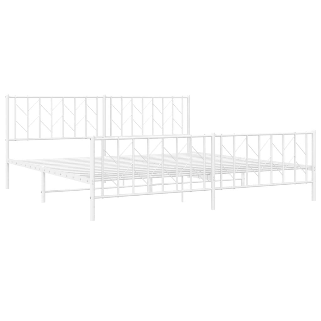Bed frame with head and footboard metal white 200x200 cm