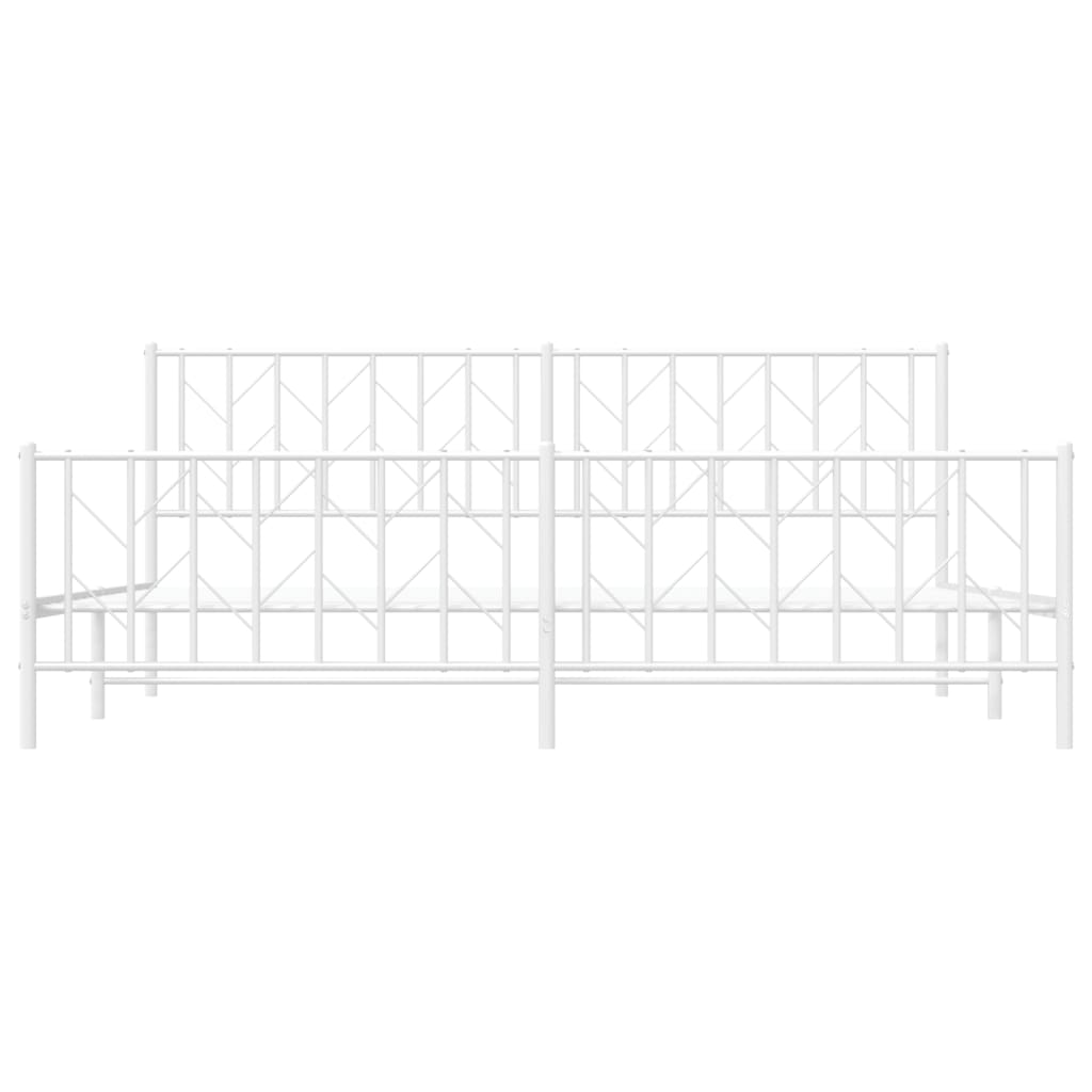 Bed frame with head and footboard metal white 200x200 cm