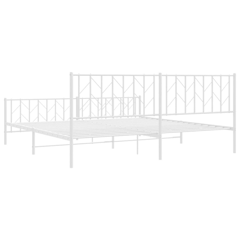 Bed frame with head and footboard metal white 200x200 cm