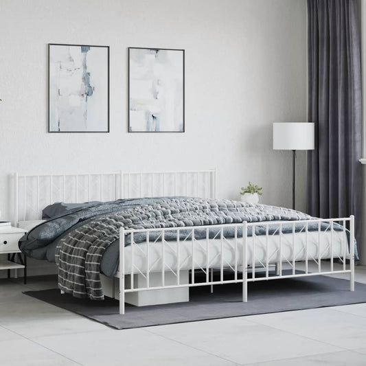 Bed frame with head and footboard metal white 200x200 cm