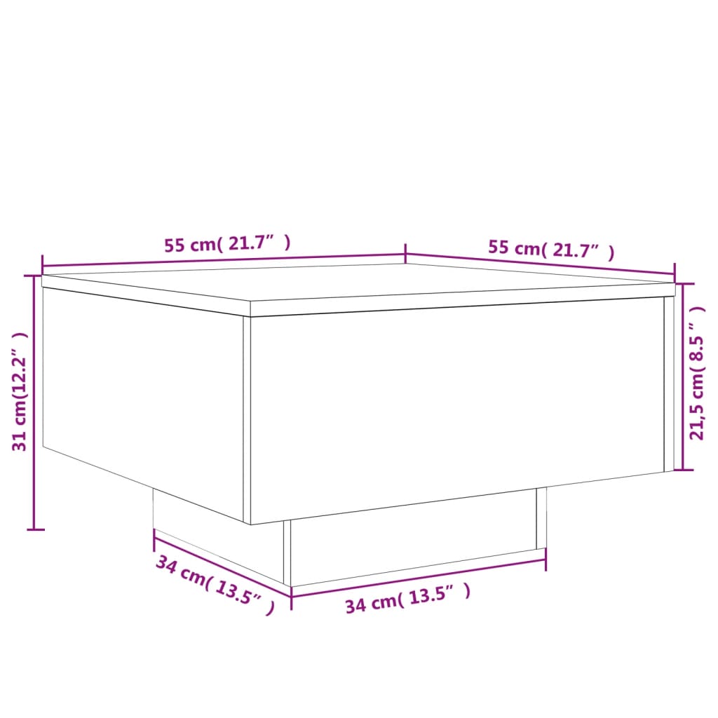 Table basse gris béton 55x55x31 cm en bois