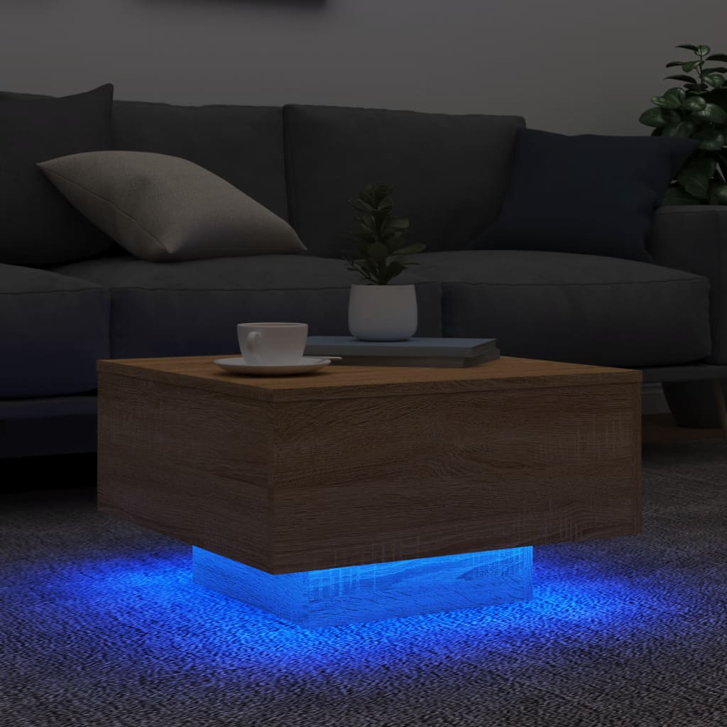 Table basse avec lumières LED Chêne Sonoma 55x55x31 cm