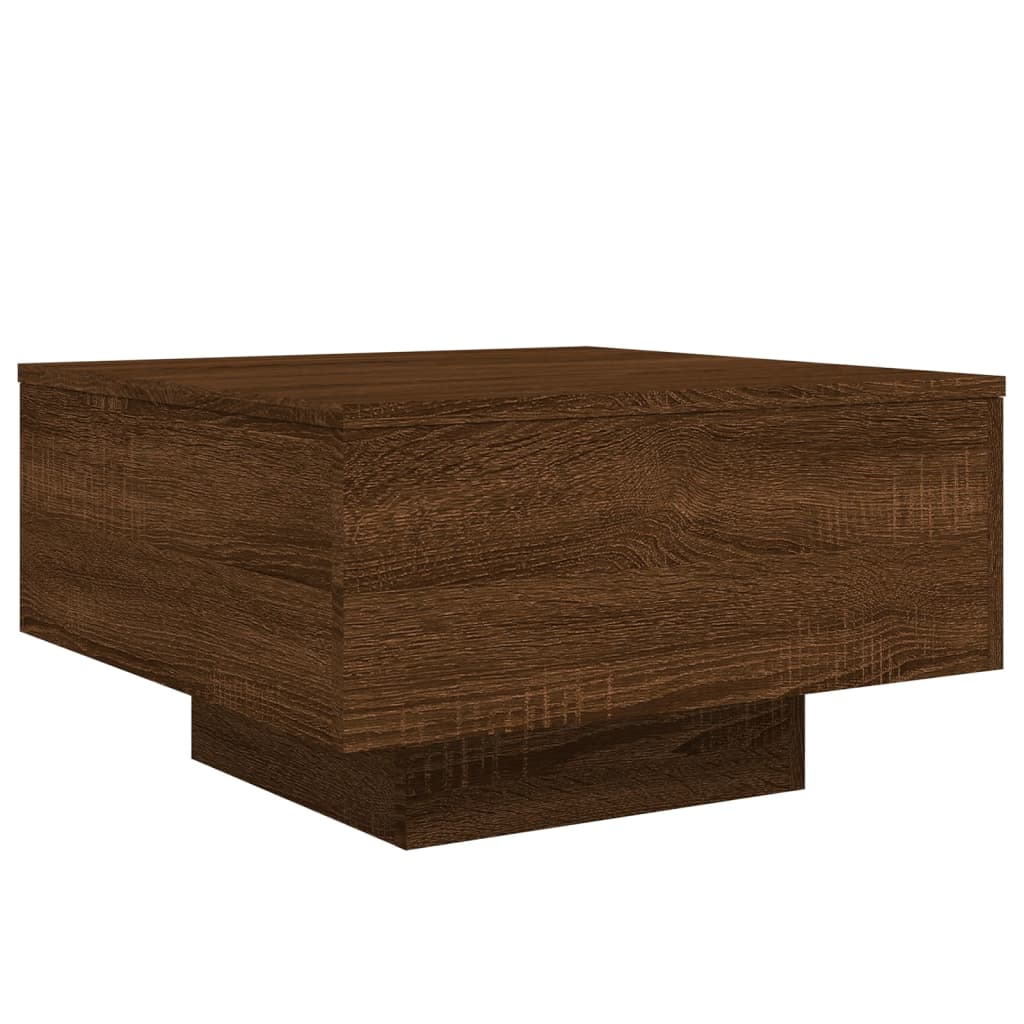 Table basse avec lumières LED aspect chêne marron 55x55x31 cm