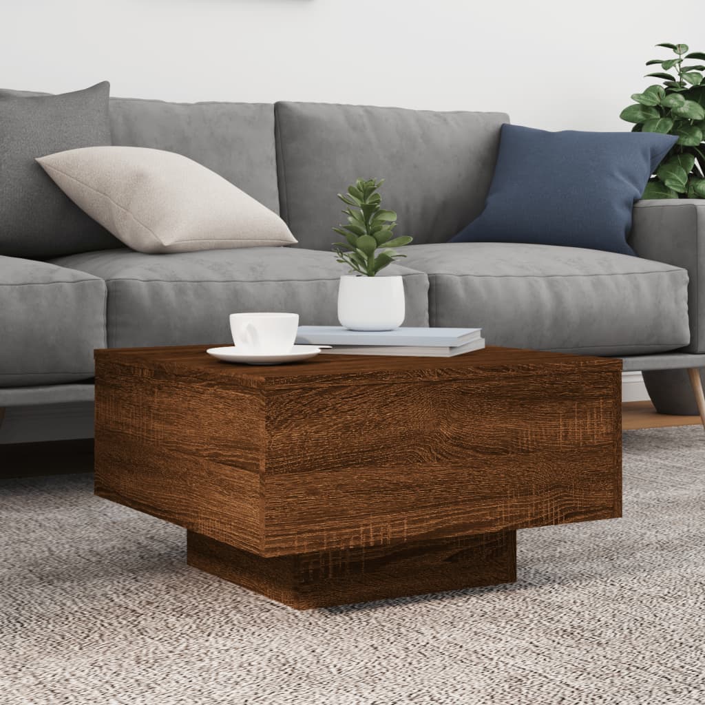 Table basse avec lumières LED aspect chêne marron 55x55x31 cm