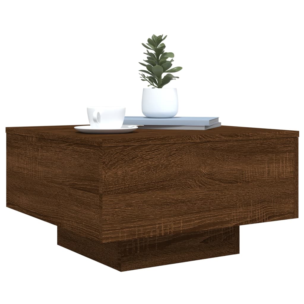 Table basse avec lumières LED aspect chêne marron 55x55x31 cm