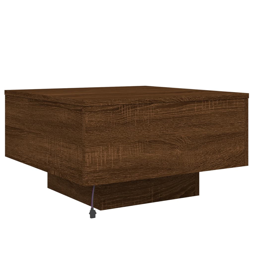 Table basse avec lumières LED aspect chêne marron 55x55x31 cm