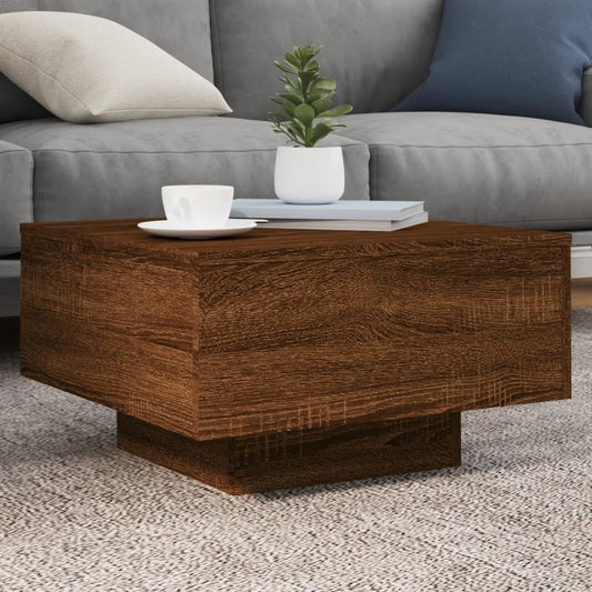 Table basse avec lumières LED aspect chêne marron 55x55x31 cm