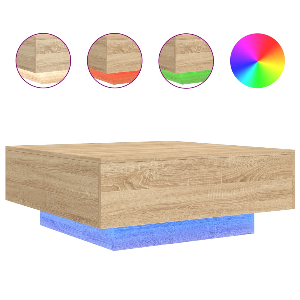 Table basse avec lumières LED Chêne Sonoma 80x80x31 cm