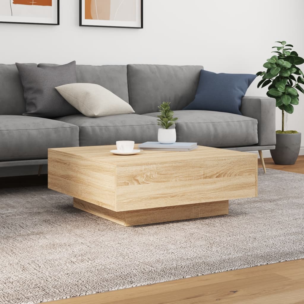 Table basse avec lumières LED Chêne Sonoma 80x80x31 cm
