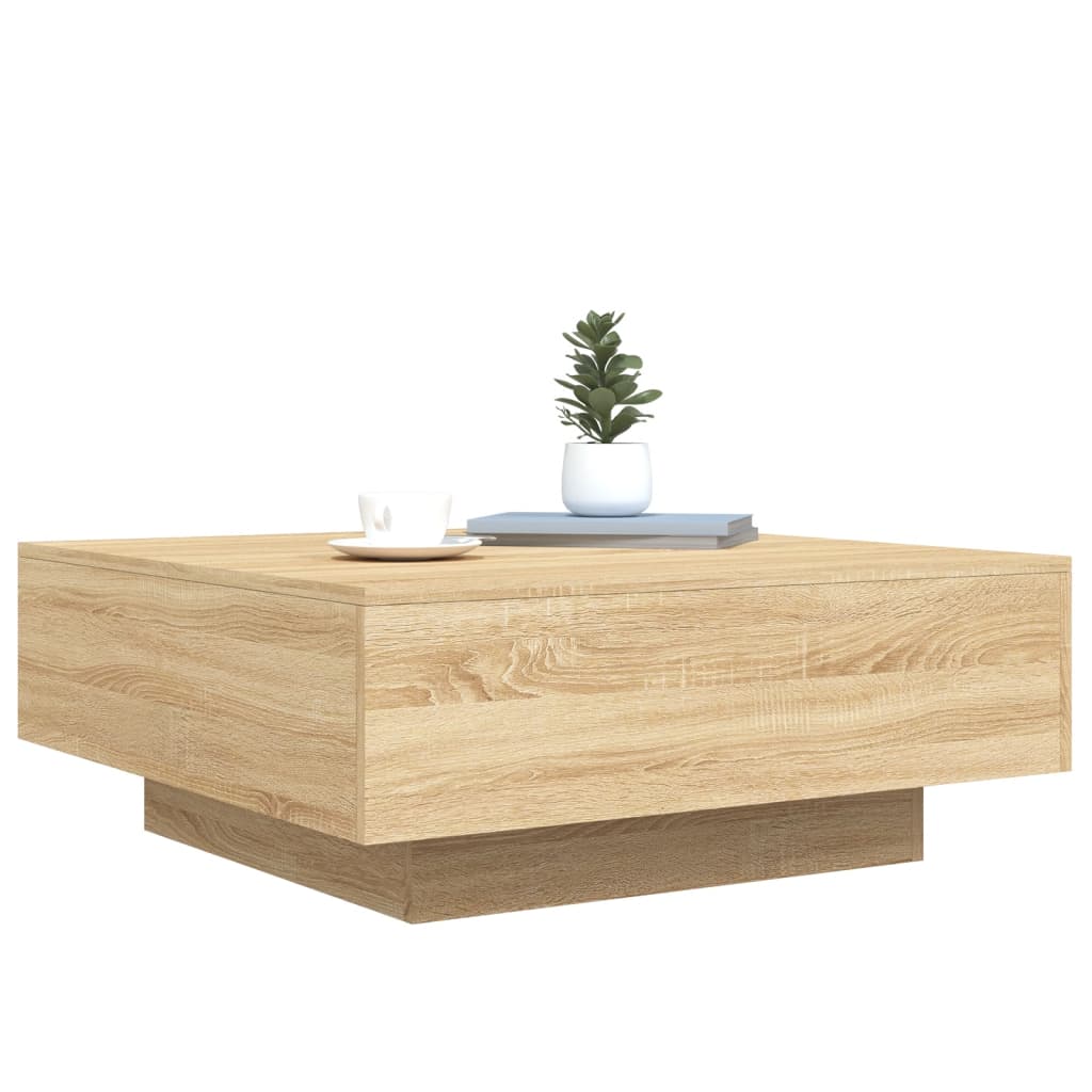 Table basse avec lumières LED Chêne Sonoma 80x80x31 cm
