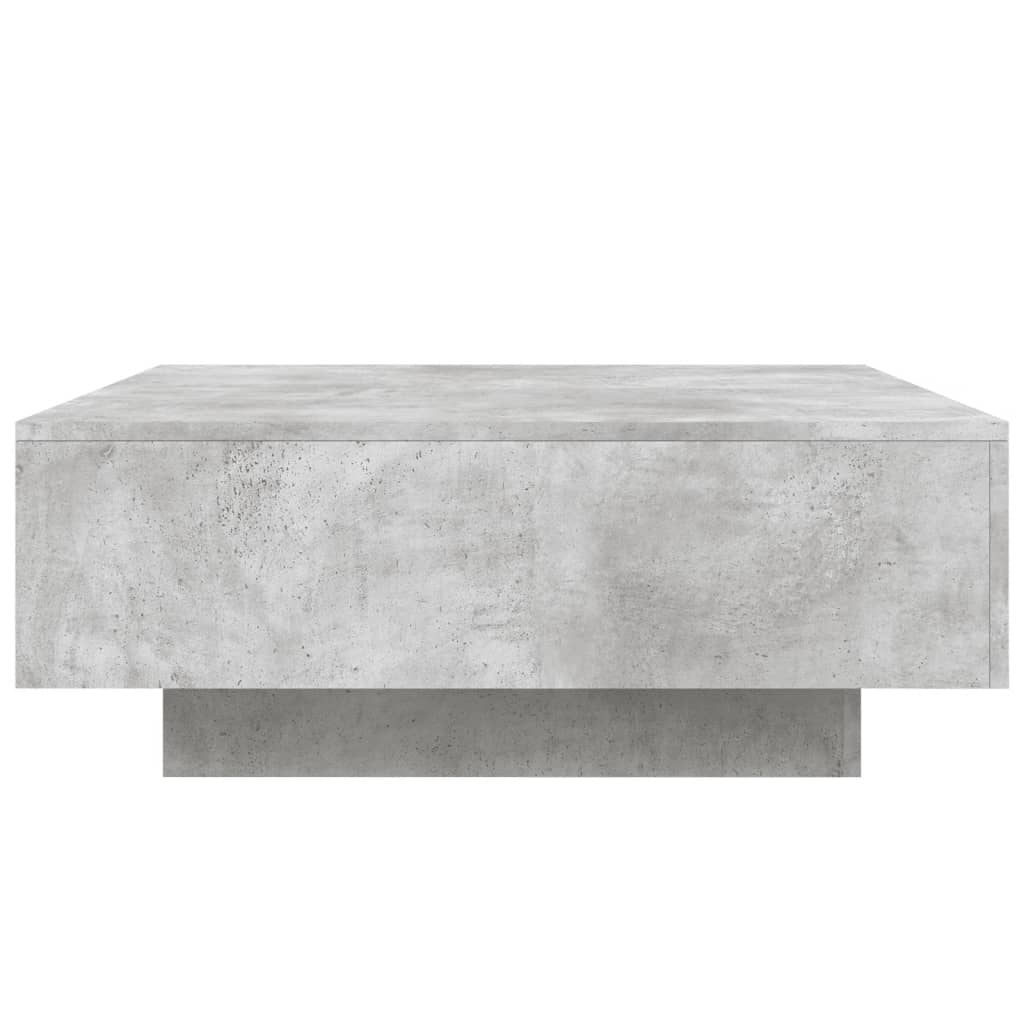 Table basse avec lumières LED gris béton 80x80x31 cm
