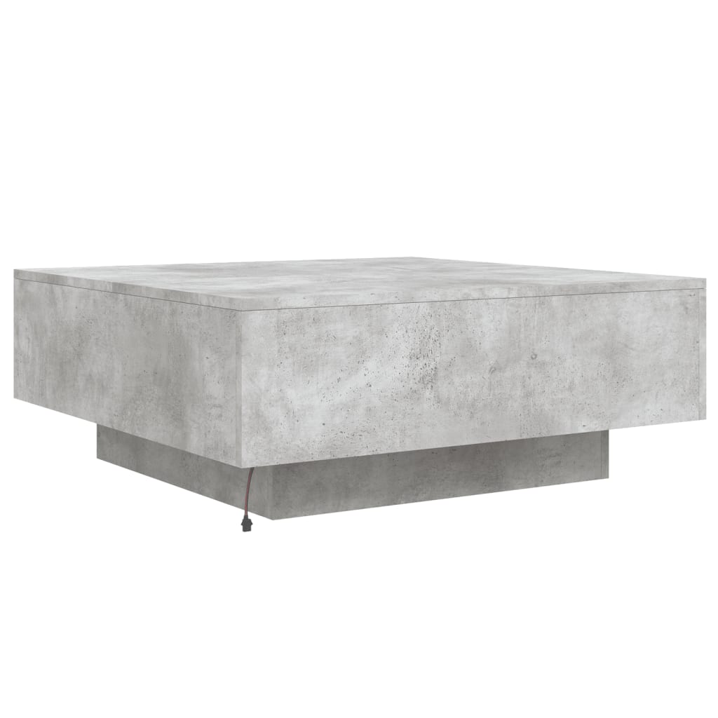 Table basse avec lumières LED gris béton 80x80x31 cm