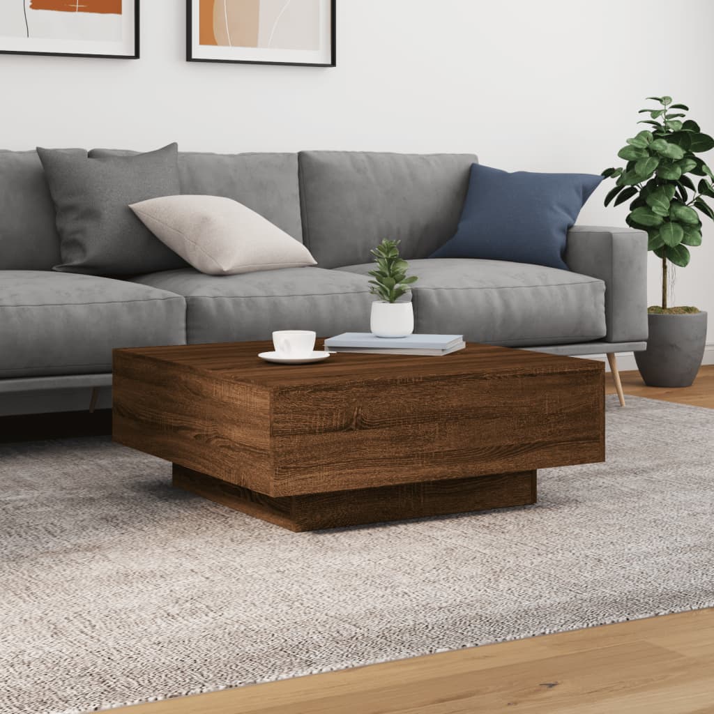 Table basse avec lumières LED aspect chêne marron 80x80x31 cm