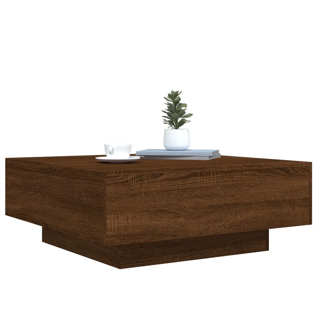 Table basse avec lumières LED aspect chêne marron 80x80x31 cm