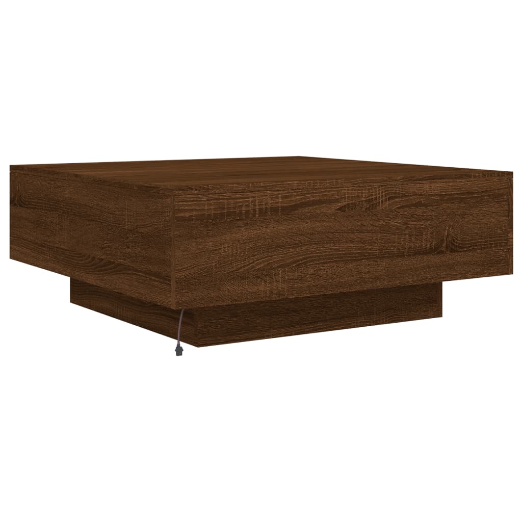 Table basse avec lumières LED aspect chêne marron 80x80x31 cm