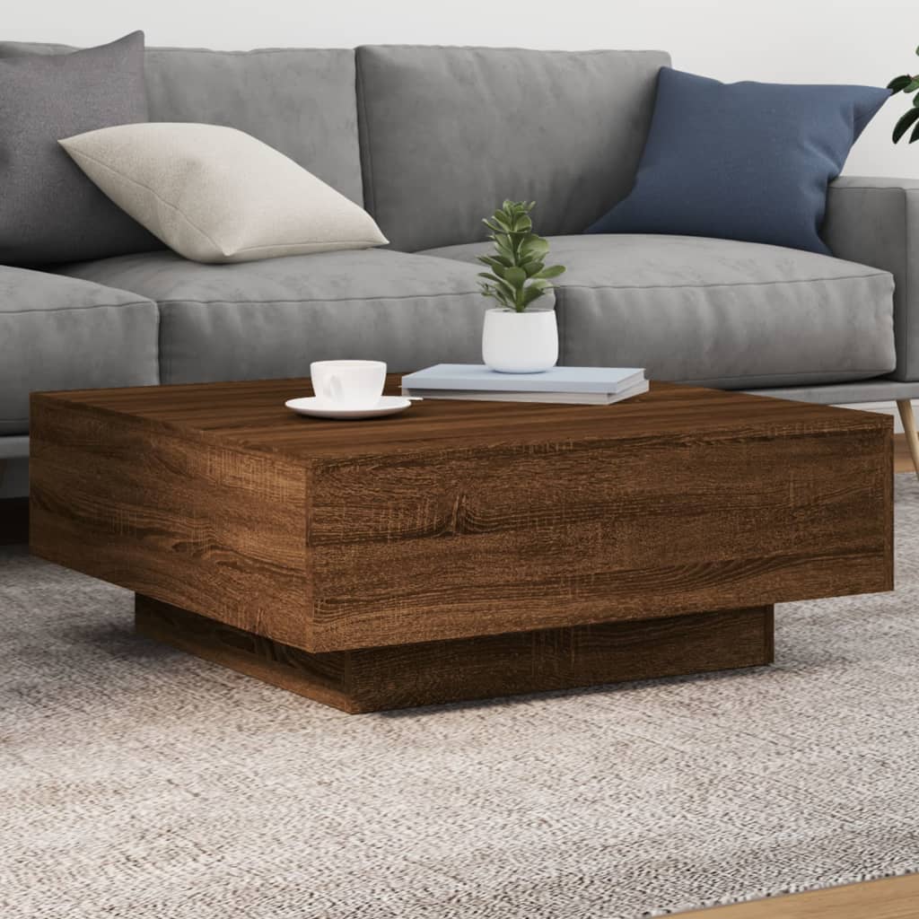 Table basse avec lumières LED aspect chêne marron 80x80x31 cm