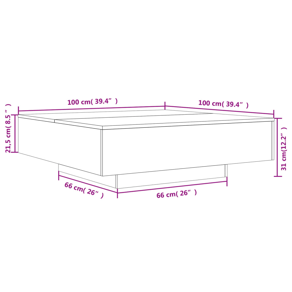 Table basse blanche 100x100x31 cm en bois