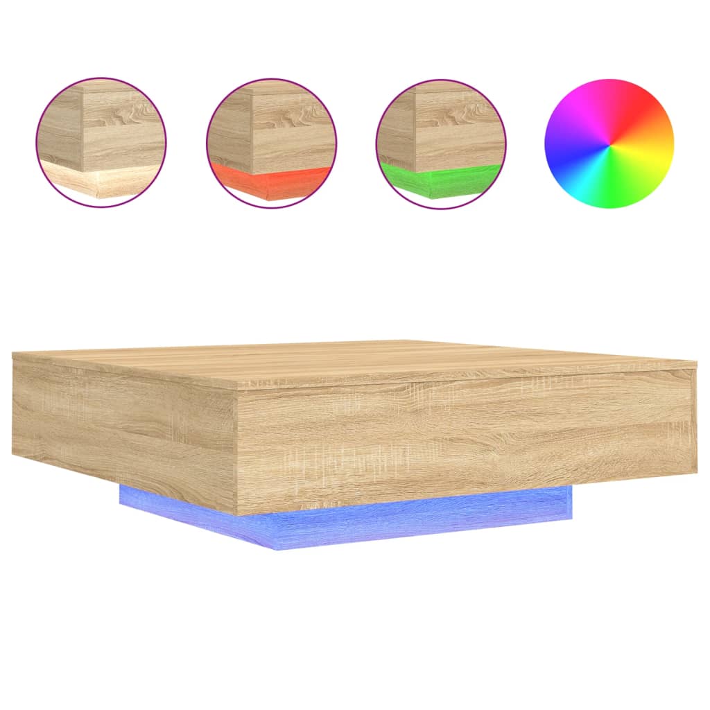 Table basse avec lumières LED Chêne Sonoma 100x100x31 cm