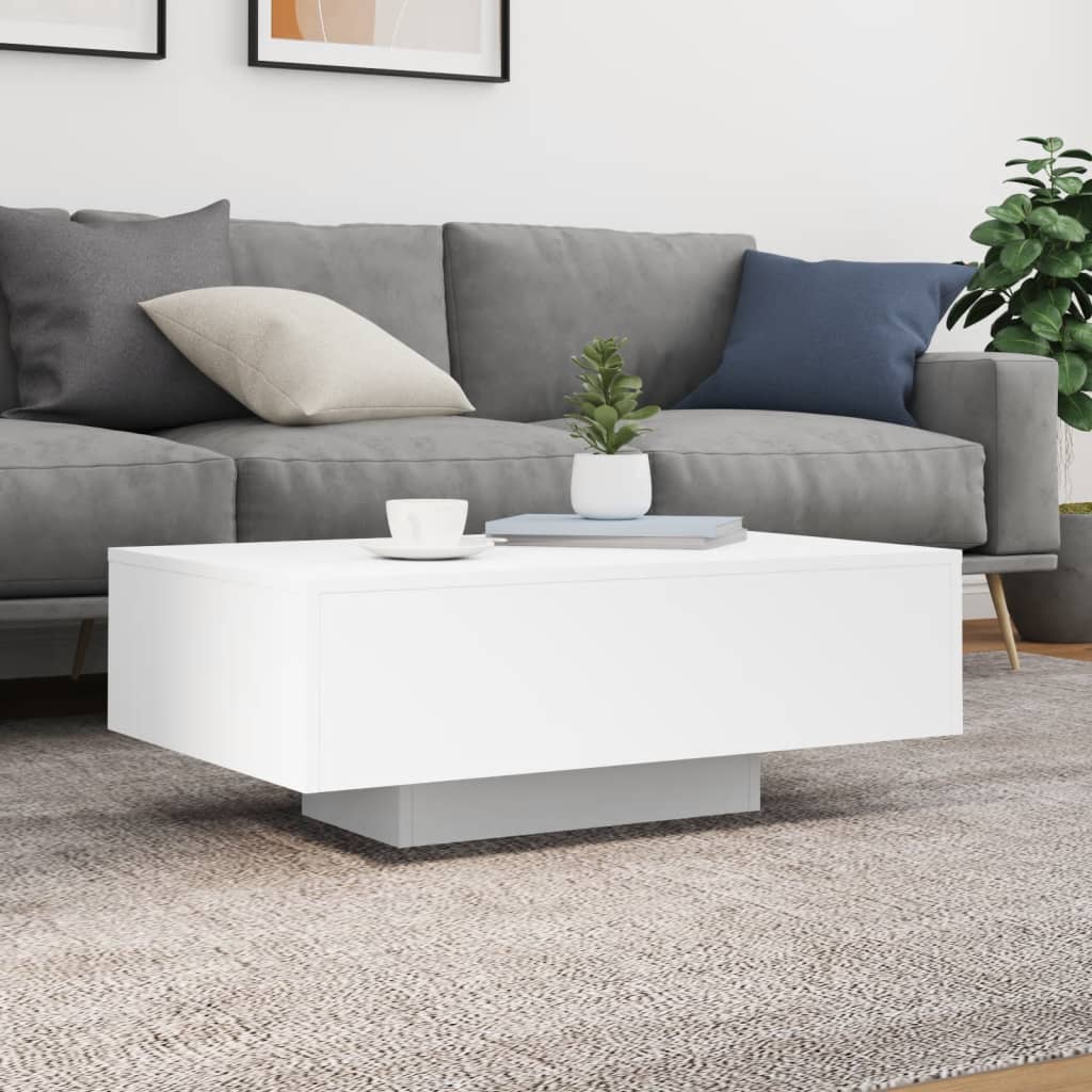 Coffee table with LED lights White 85x55x31 cm