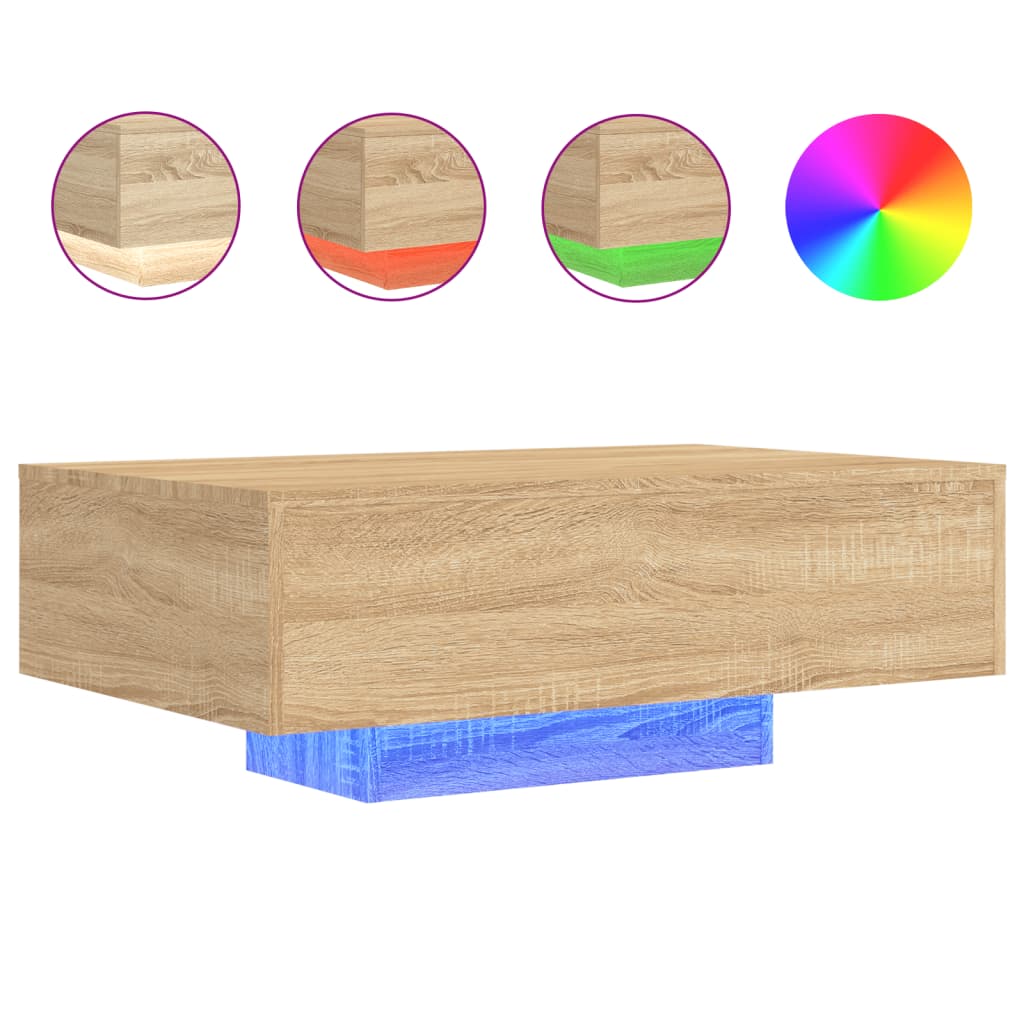 Table basse avec lumières LED Chêne Sonoma 85x55x31 cm