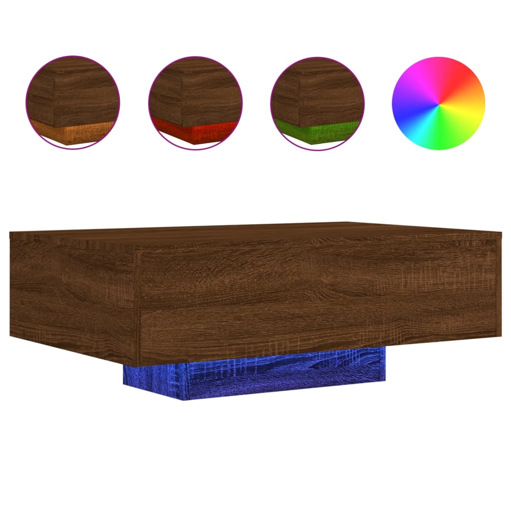 Coffee table with LED lights brown oak look 85x55x31 cm
