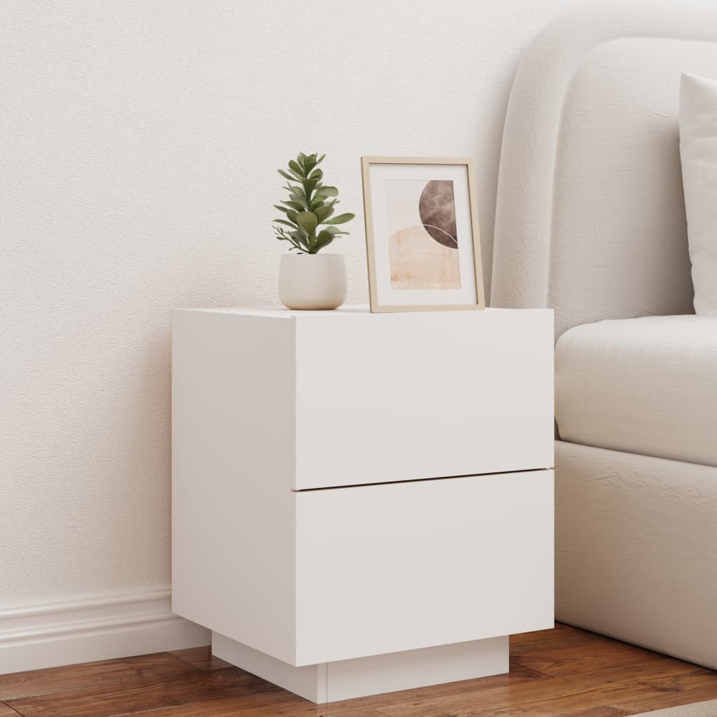 Bedside table with LED lights white wood material