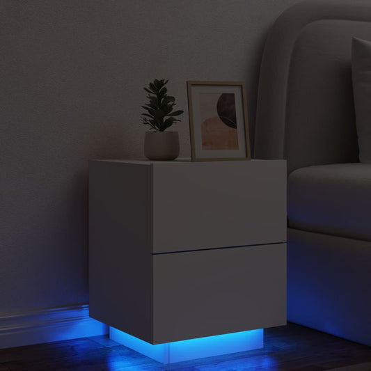 Bedside table with LED lights white wood material