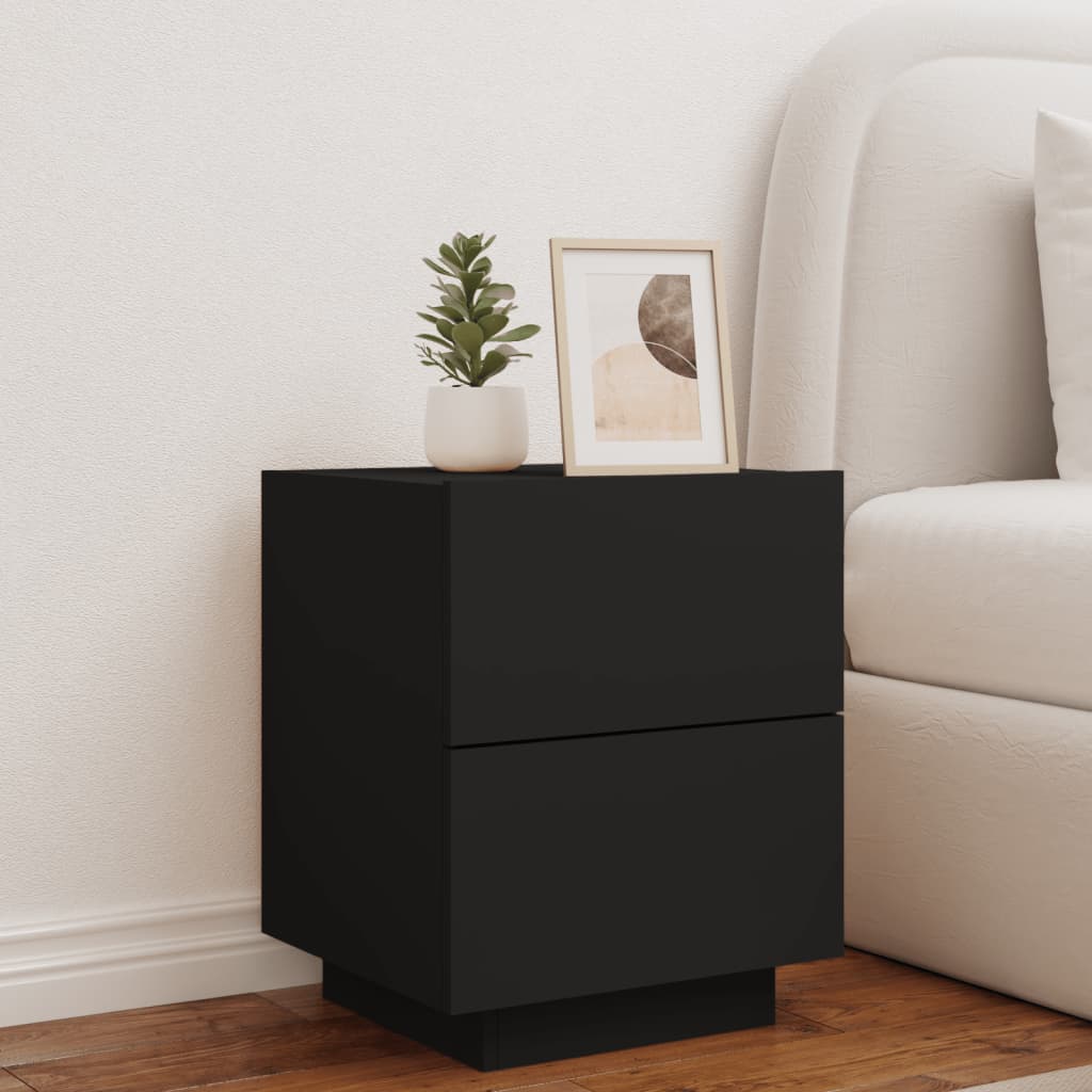 Bedside table with LED lights Black wood material