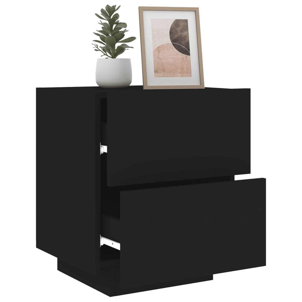 Bedside table with LED lights Black wood material