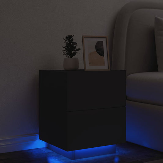 Bedside table with LED lights Black wood material