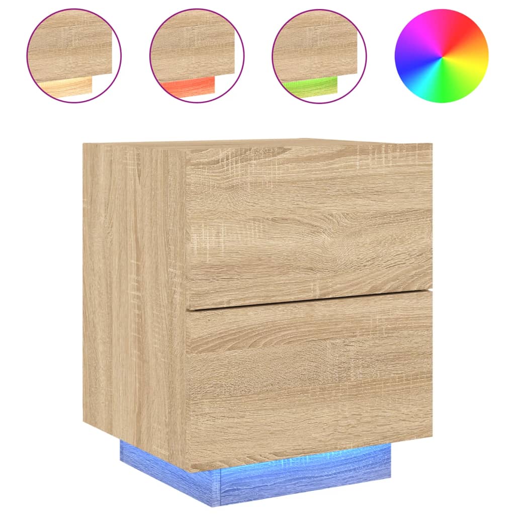 Bedside table with LED lights Sonoma oak wood material