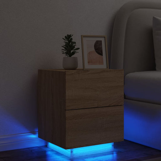 Bedside table with LED lights Sonoma oak wood material