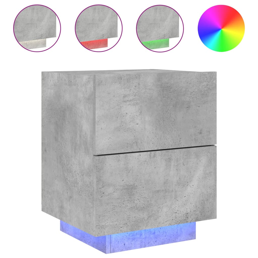 Bedside table with LED lights concrete gray wood material