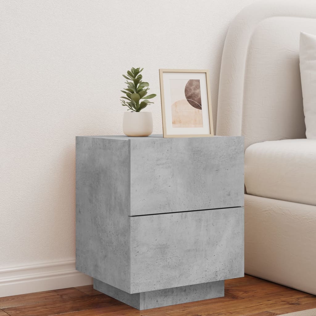 Bedside table with LED lights concrete gray wood material