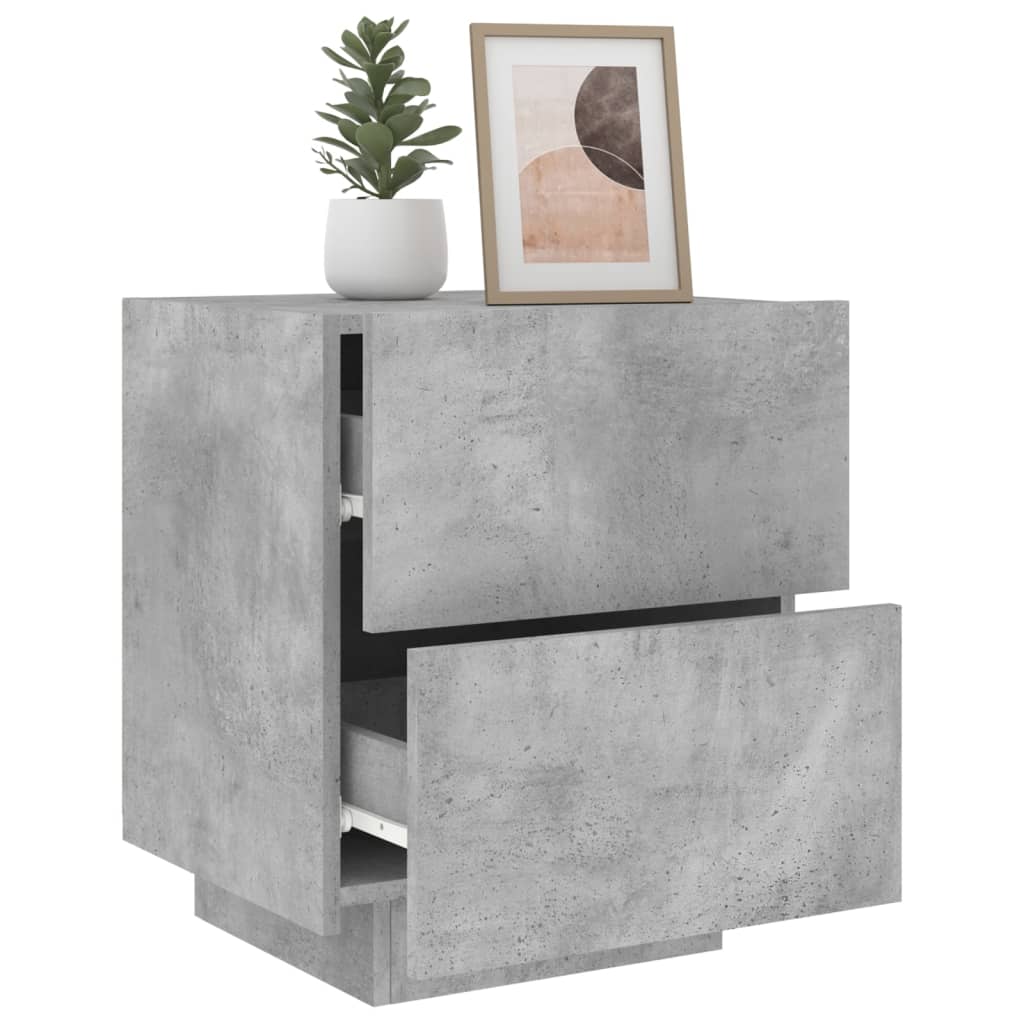 Bedside table with LED lights concrete gray wood material