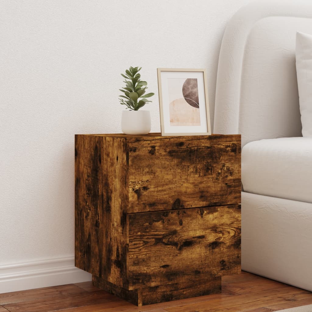 Bedside table with LED lights smoked oak wood material