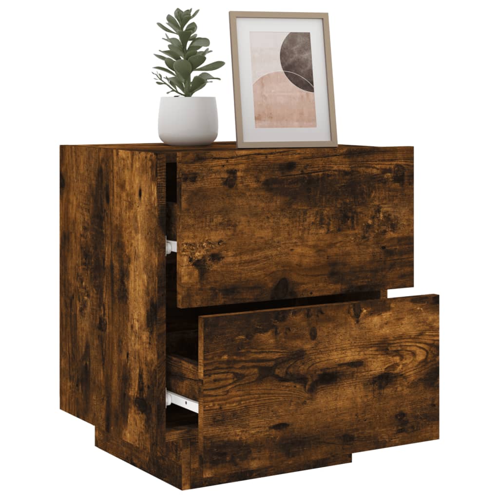 Bedside table with LED lights smoked oak wood material