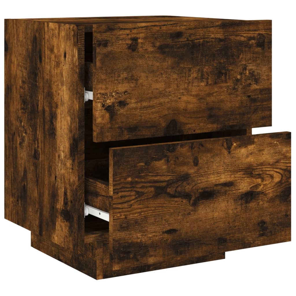 Bedside table with LED lights smoked oak wood material