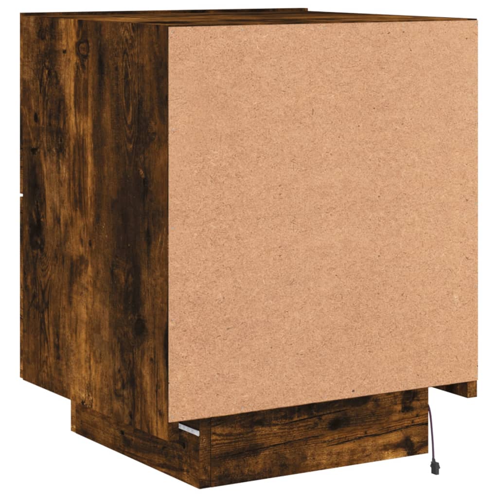 Bedside table with LED lights smoked oak wood material
